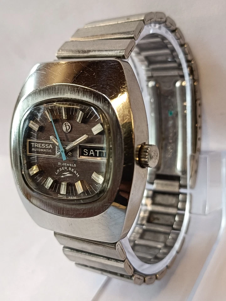 RAYO LÁSER TRESSA 21 JOYAS AUTOMÁTICO ESFERA MARRÓN 258 SUIZO HOMBRE FUNCIONANDO Foto 4 de 4