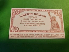 1990s Era $20 Silver Liberty Dollar Script @ Libertydollar.org