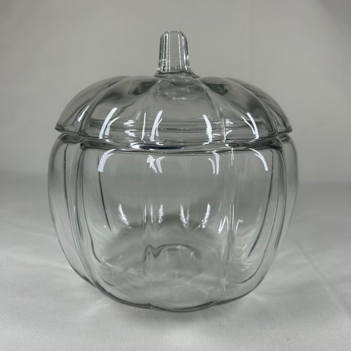 Vintage Clear Glass Pumpkin Candy Jar with Lid 7” Tall Fall Decor - Picture 5 of 13