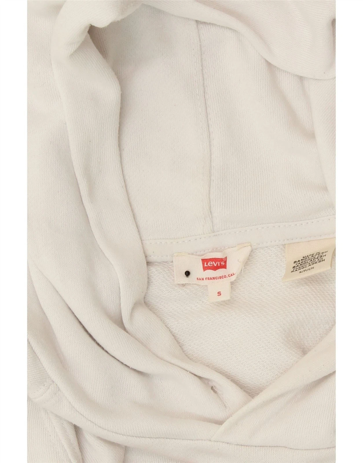 OFF WHITE LEVI'S maglione donna oversize grafico con cappuccio UK 10 piccolo bianco sporco cotone CJ01