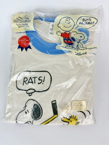 NOS Vtg 1969 Perma Prest Peanuts Snoopy Woodstock Pajamas Sears Sz 10/12