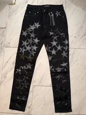 Used Amiri X Chemist Black Star Patches Jeans In Size 36