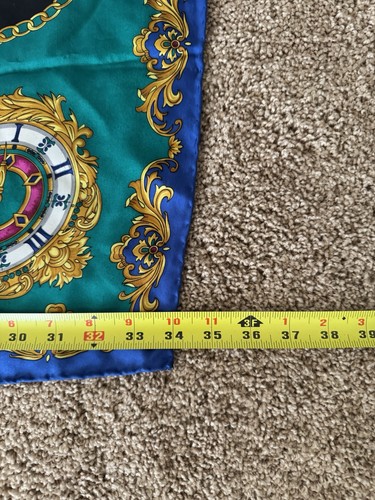 Vintage Luxury 100% Silk Scarf - Clock Pocketwatch And Chain Baroque Design, $16 - Photo 5