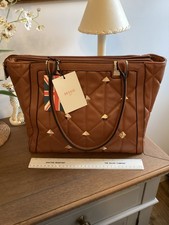 BESSIE Double Handle Shoulder Bag, Quilted Gold Studded, Faux Leather, Tan