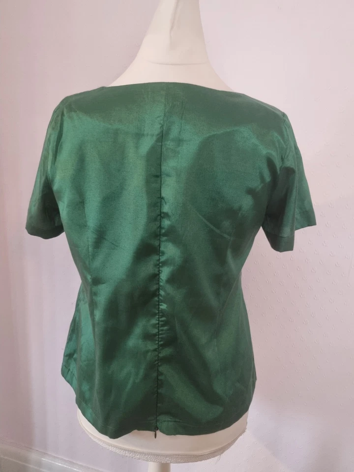 Silk Emerald Green Top Round Neck Size 16 - Image 2 of 3
