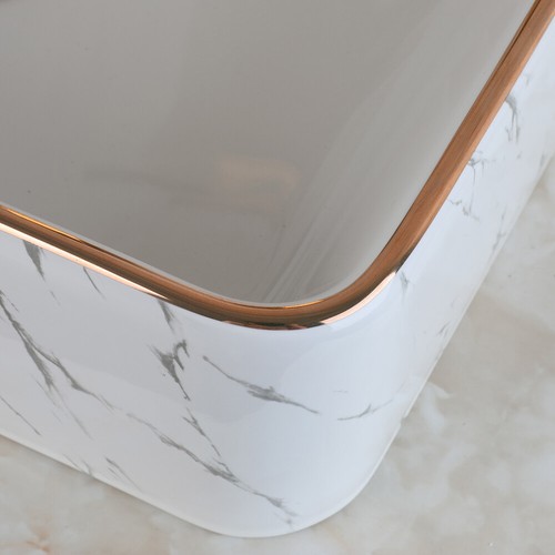 Ceramic Vessel Sink Bathroom Vanity Bowl Rectangular Bathroom Sink Glod Faucet - Picture 4 of 9