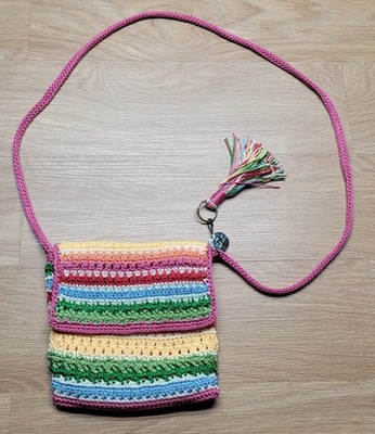 The Sak Crochet Crossbody Bag Rainbow Multicolor Stripes Chic Boho Hippie Purse 