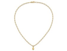 14K Yellow Gold Teardrop Paperclip Link Necklace