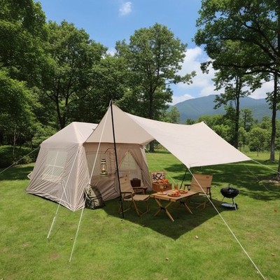 Inflatable Camping Tent 4 Season Windproof w/ Stove Jack & Mesh Windows