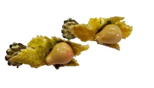 2 Germany Vintage Brass Clamshell Cafe Curtain Clips Pears Velvet leaves