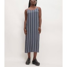 NWT EVERLANE The Hammered Satin Slip Dress Navy Bone 12