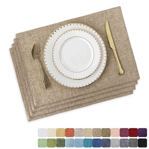Linen Placemats Set of 4 Heat Resistant Dining Table Cloth Place Mats Kitchen...
