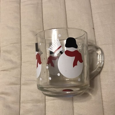 Crate And Barrel Luminarc Clear Glass Snowman Coffee Mug