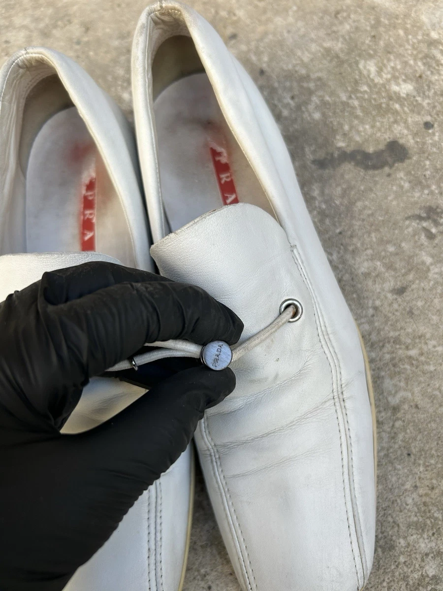 Rare Vintage Prada Sport White Leather Loafers with Toggle Detail