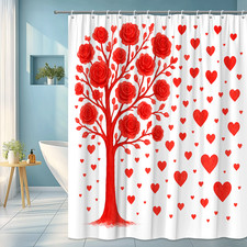 Red Rose Tree Shower Curtain for Valentine's Day Decor