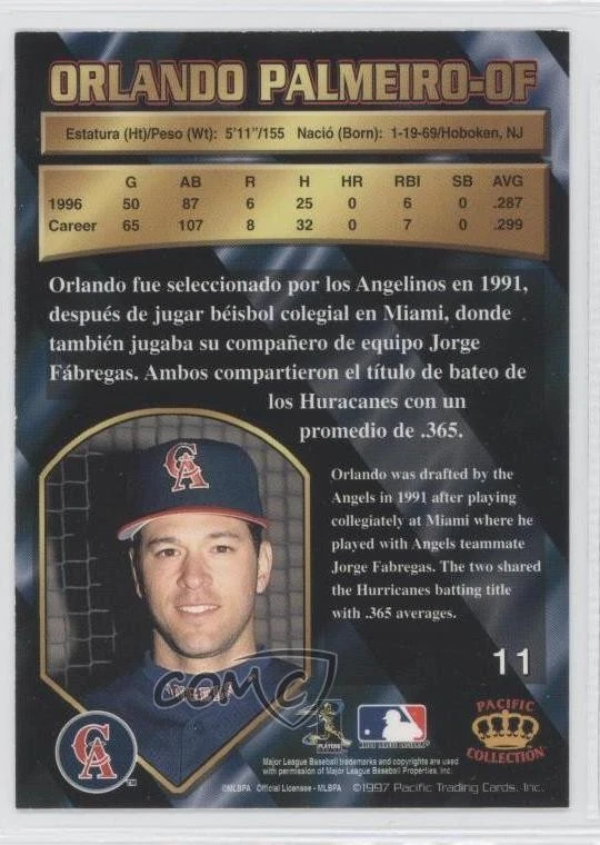 1997 Pacific Crown Collection Orlando Palmeiro #11 - Image 2 of 2