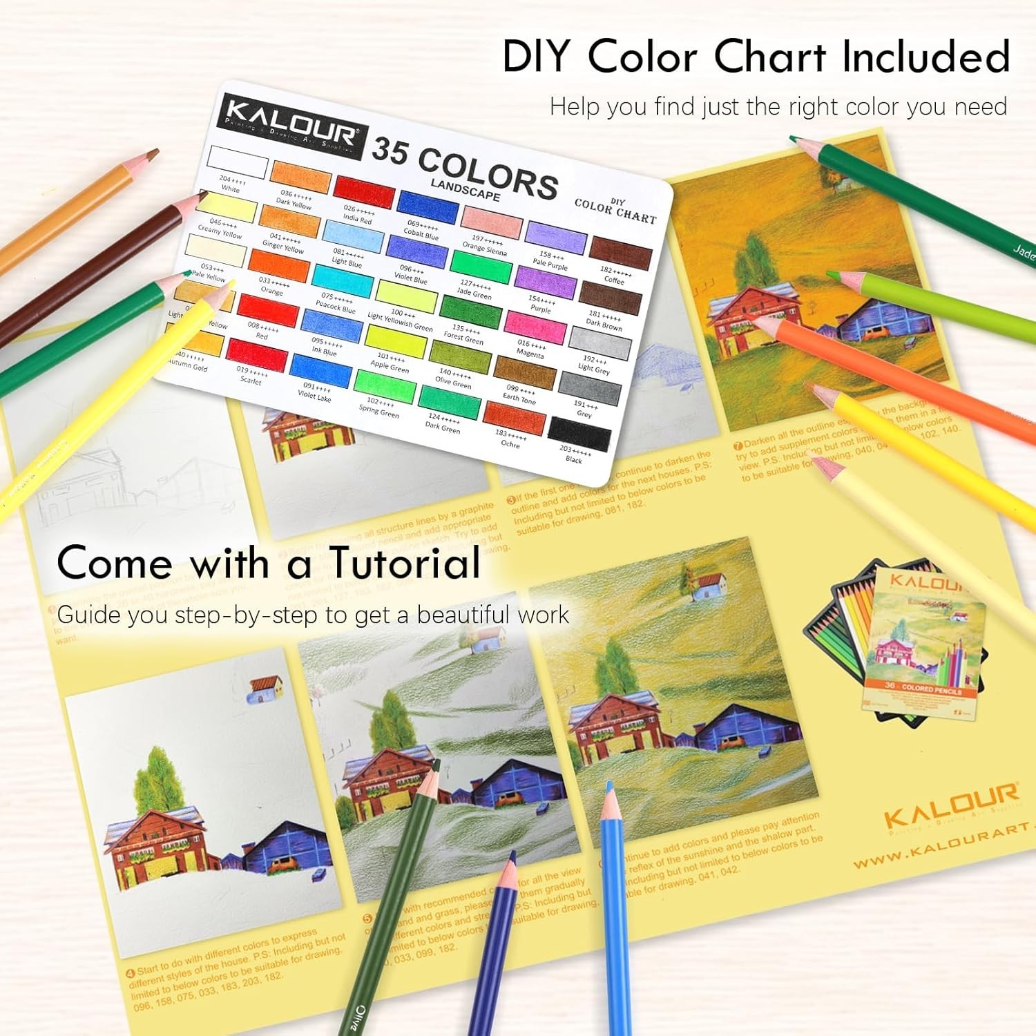 36-Piece Yellow Landscape Coloured Pencil Set – Pre-Sharpened Wooden