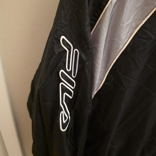 Vintage FILA Windbreaker Jacket Small Black Gray Nylon Mesh Lined Y2K 90s Logo - Picture 12 of 15
