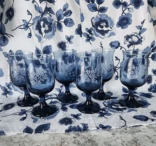 Set of 6 PFALTZGRAFF Yorktowne 5.5" 8 Oz Etched Blue Stem Glassware Goblet