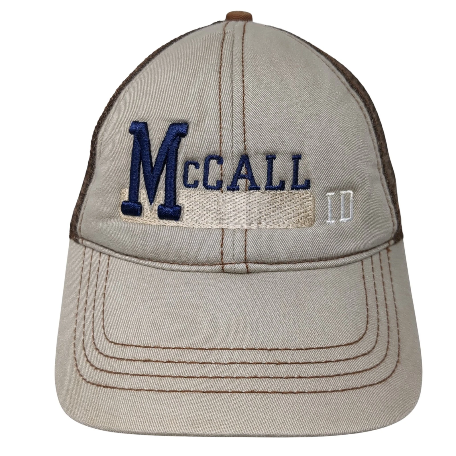 McCall ID Slideback Trucker Hat Beige OS Adjustable Fahrenheit Fashion Headwear