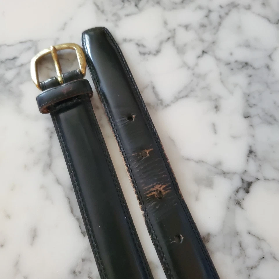 Cinturón Liberty of London de cuero negro para hombre L-34" W-11/8" doble puntada hebilla de latón Foto 3 de 4