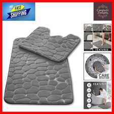 Luxurious Pebble Stone Memory Foam Bath Mat Set - Quick Dry Absorbent 2-Piece...