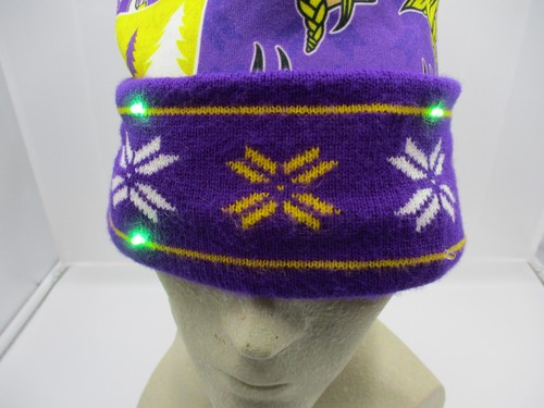 Minnesota Vikings Beanie Hat Purple Yellow Christmas Lights Football Watch Cap - Picture 9 of 11