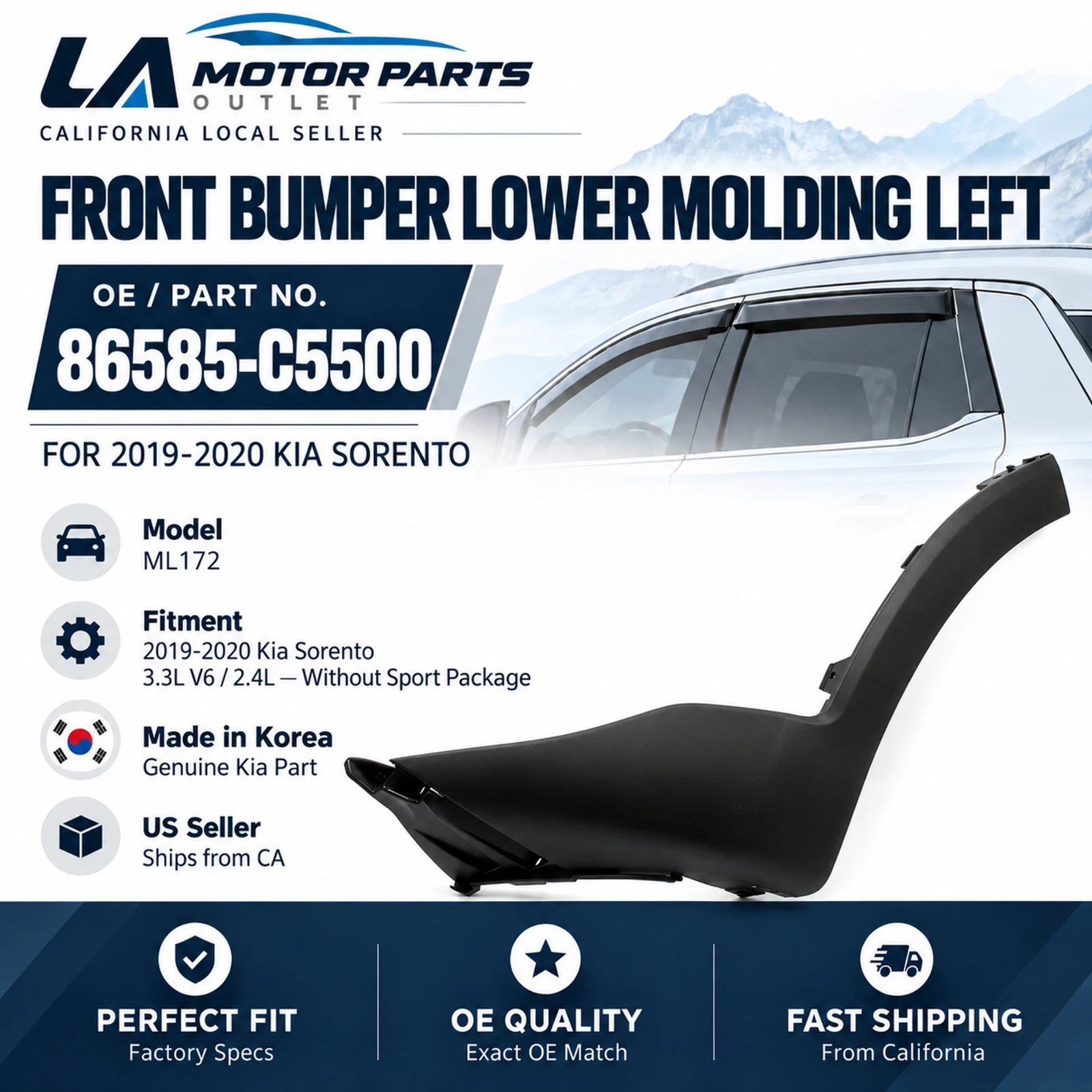 Genuine Front Bumper Lower Molding Left 2019-2020 Kia Sorento 86585-C5500 - product detail image 1