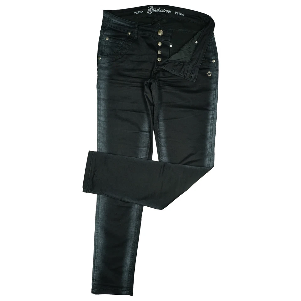 Glücksstern W30 L32 Jeans Hose schwarz Wmn Petra Stretch Skinny Glitzer Stern 38 - Bild 2 von 4