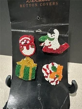 Vintage Christmas Beaded Button Covers for Blouses or Jackets New Set of 4
