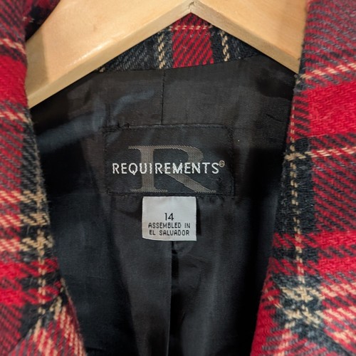 REQUIREMENTS Vintage Damen Blazer Jacke Größe 14 rot grau kariert Wollmischung durchgehender Reißverschluss - Bild 3 von 14