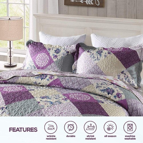 Lila Queen Quilt - Tagesdecken Queen Size, Wende Patchwork Blumen Quilt... - Bild 2 von 7