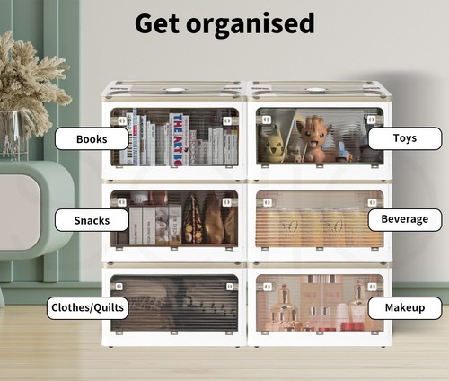 Storage Box Plastic Stackable Container Clothes Wardrobe Organiser 5 Side Open - Picture 6 of 12