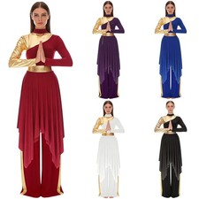 Women's Praise Dance Costume Lyrical Dance Dresses with Pants Church Worship