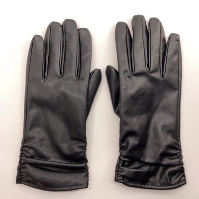 Black PU Dress Gloves Fuzzy Black Lined