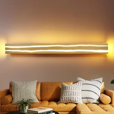 LED Wandleuchte Holz Wandlampe 100cm 16W Innen Warmweiß Innenbeleuchtung Vintage - Bild 1 von 2