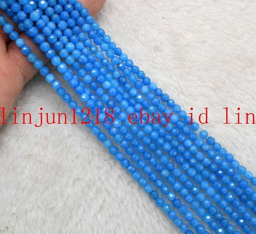 Natural 4mm Faceted Blue Aquamarine Round Gemstone Beads Loose Beads 15" - Picture 7 of 12