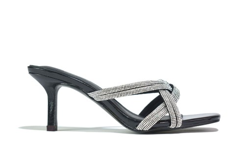LADIES MID HEEL DIAMANTE OPEN SANDAL Womens Kitten Mid Heel Slip On UK Sizes 3-8 - Picture 5 of 20