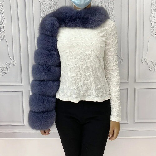 Natural Winter Women Red Real Coat Real Fur Sleeve Fashion One Sleeve Coats - Bild 47 von 59