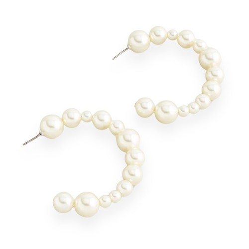 J Crew Mixed Size Off White Glass Pearl Gold Plated Brass C Shape Hoop Earrings - Picture 3 of 3