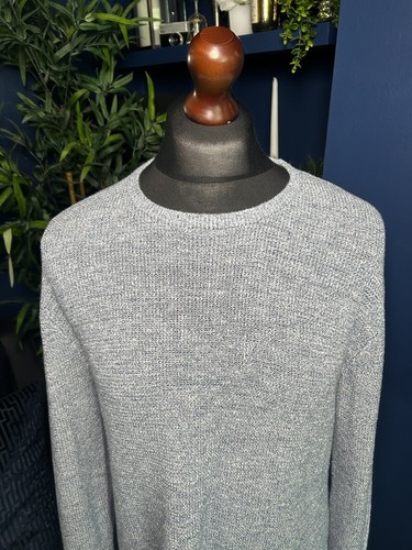 Reiss Rocco Leinenmischung Pullover blau meliert Herren XL Pulli Rundhals