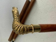 Head Handle Walking Stick handmade Wooden cane Gift Brass Victorian Style Snake