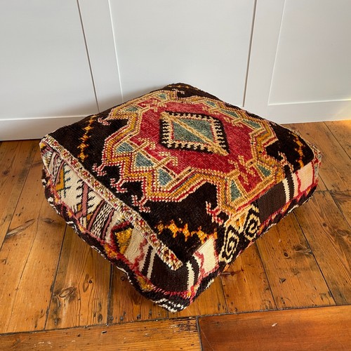 Vintage Kilim Floor Cushion Pouf Footstool Carpet Moroccan Handwoven Stuffed - Picture 2 of 21