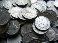 1960's Irish Three Pence Coins Lot Of Four Old Ireland Harp Rabbit Vintage 3d