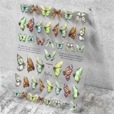 3D Relief Nail Art Sticker mit Ölgemälde Textur Grün Schmetterling