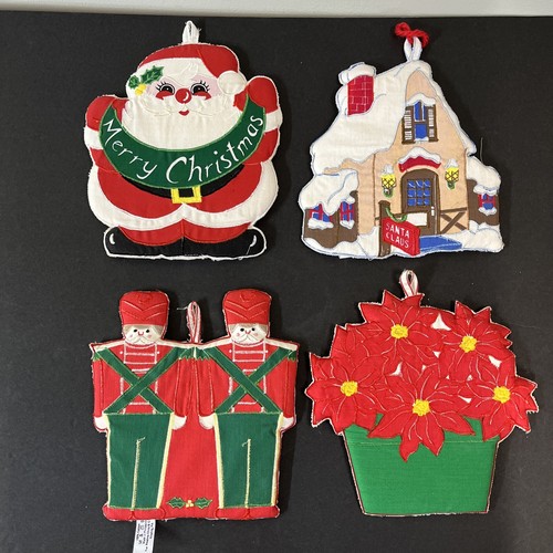 Vintage gesteppte Weihnachten Topflappen/Heißkissen 4er Set