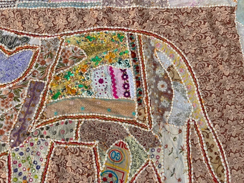 Vintage Handmade French Patchwork Elephant Tapestry Wall Hanging Décor 155x105cm - Image 4 of 4