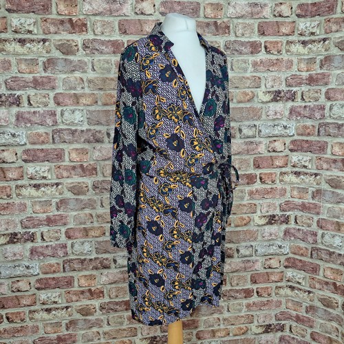 Next Wrap Dress Purple Floral Print UK 14 Knee Length Collared Long Sleeve - Picture 4 of 12