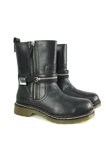Zara Black Leather Flat Ankle Boots With Zips UK3 EUR36 US6