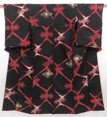 2925T02z980 Vintage Japanese Kimono Synthetic KOMON Black | eBay
